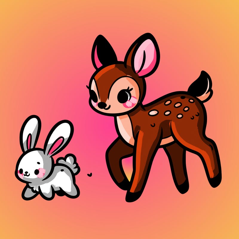 a fawn walking with a cute bunny
