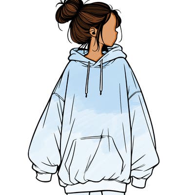 realistic girl with a oversized sweatshirt on and a bun
