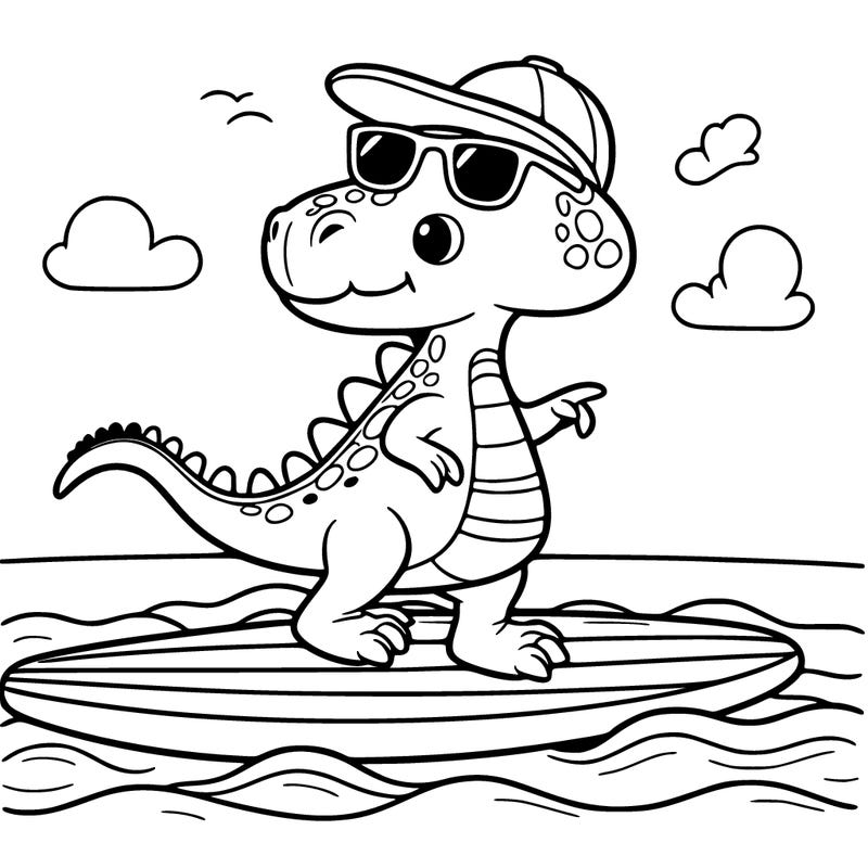 dinosaur riding a surfboard