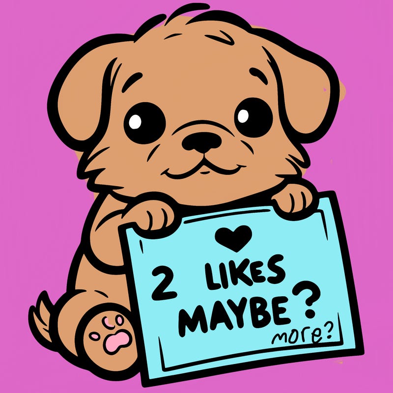 a puppy holding a sign that says 2 likes maybe?