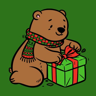 polar bear wrapping a present