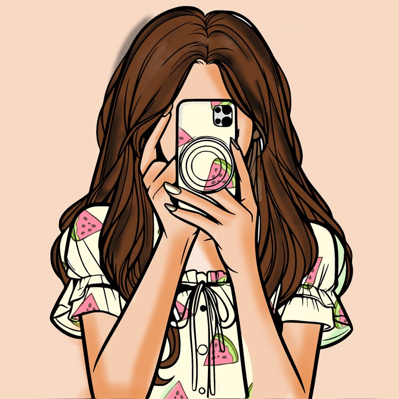 a realistic girl holding her phone taking pictures