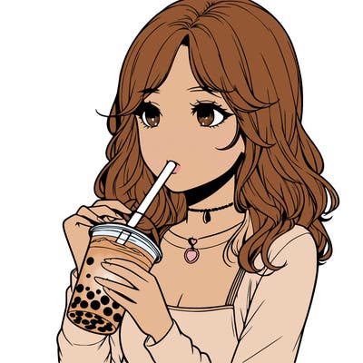 realistic girl drinking boba tea