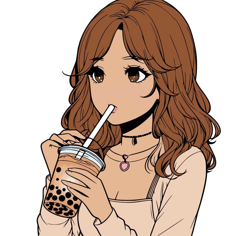 realistic girl drinking boba tea