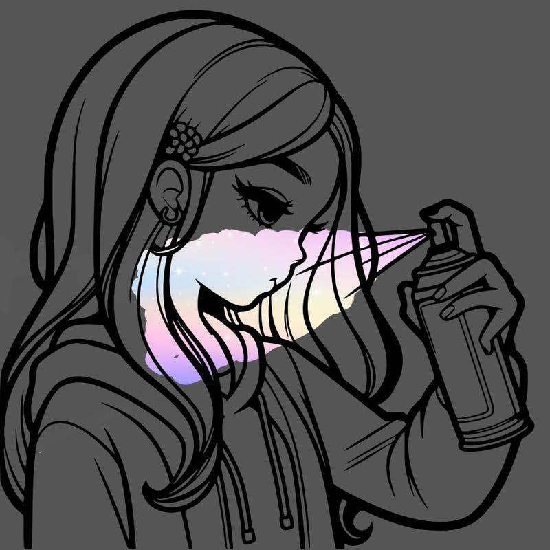 a realistic girl spray painting