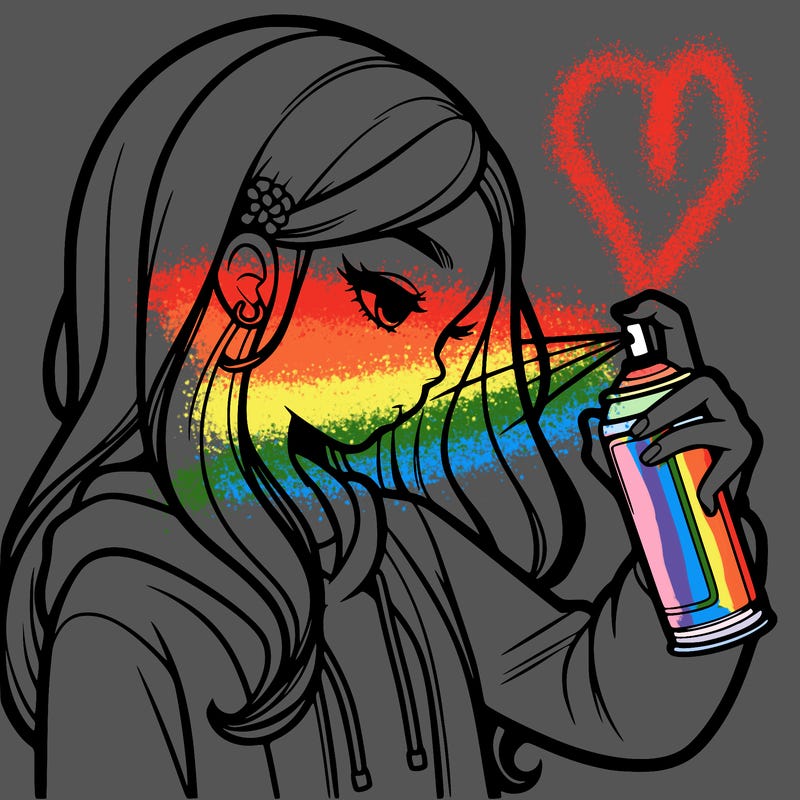 a realistic girl spray painting
