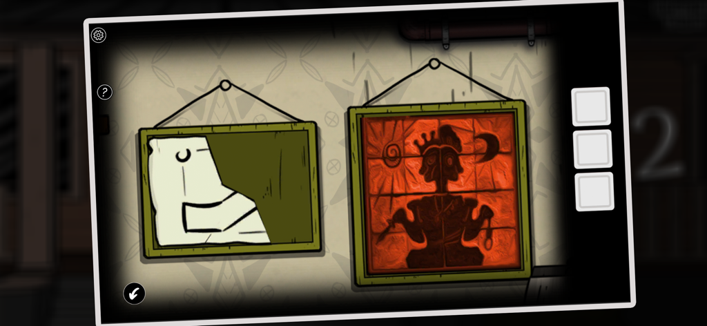 A Diary Of Darkness - Two mysterious framed puzzles on a wall in a dark room