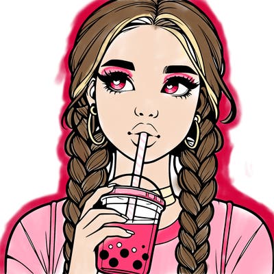 realistic girl with braided hair drinking boba