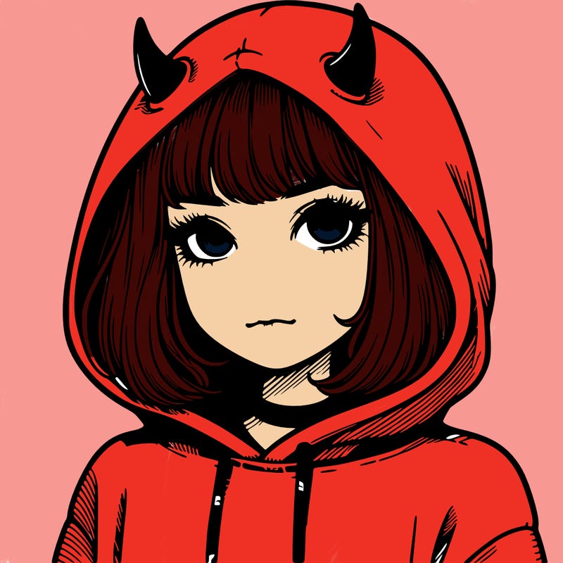 realistic girl with devil hoodie