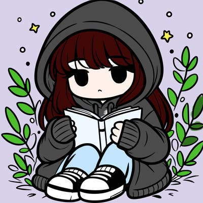 girl in oversized hoodie reading a book