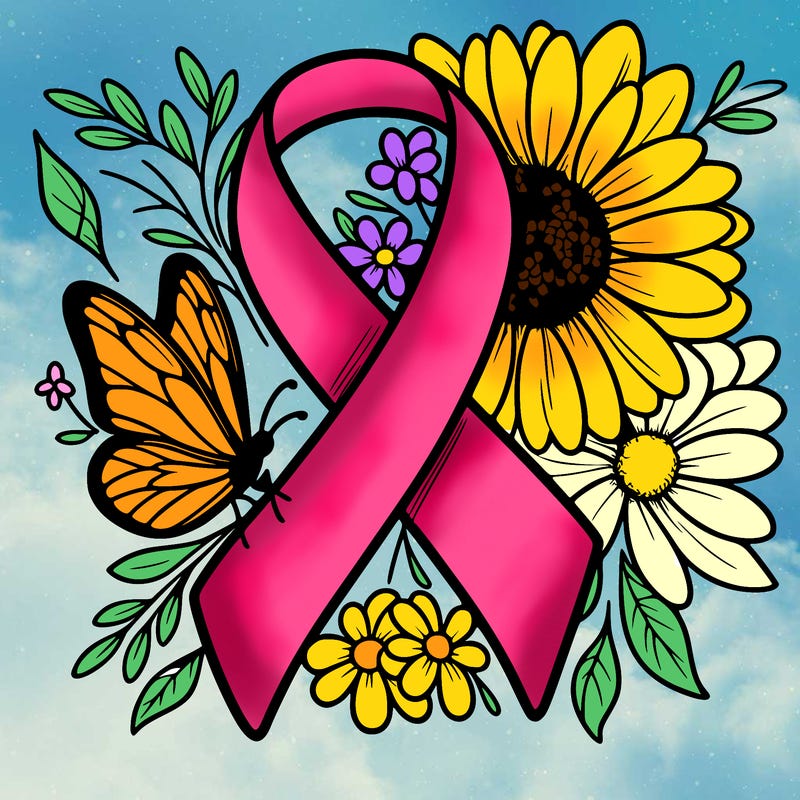 cancer awareness symbol with flowers and butterflies