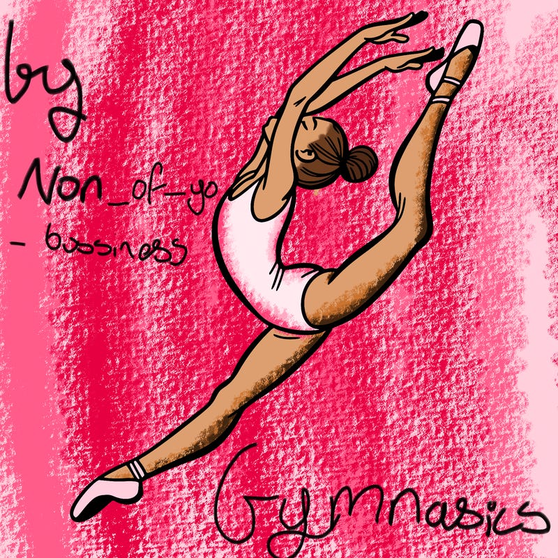 gymnast doing a leap in a leotard with a bent back leg