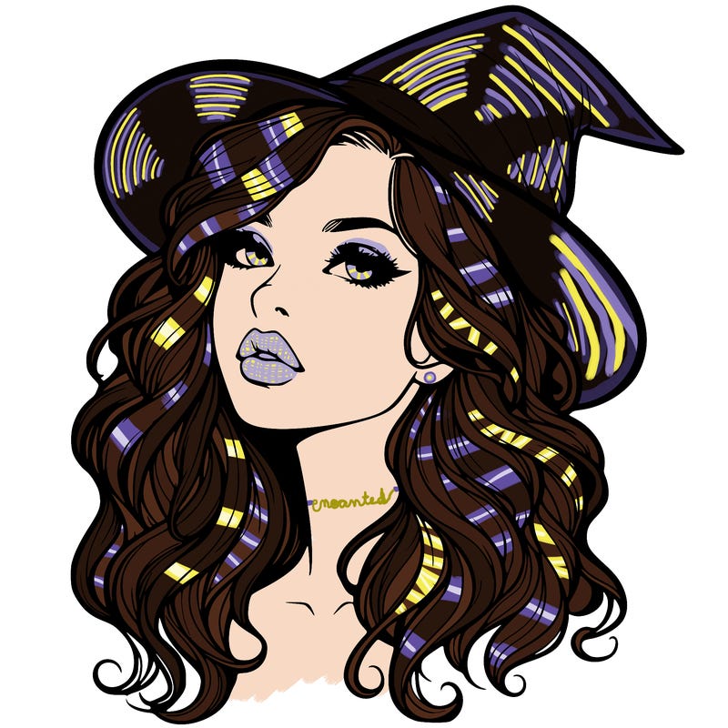 realistic witch girl with wavy hair and lips