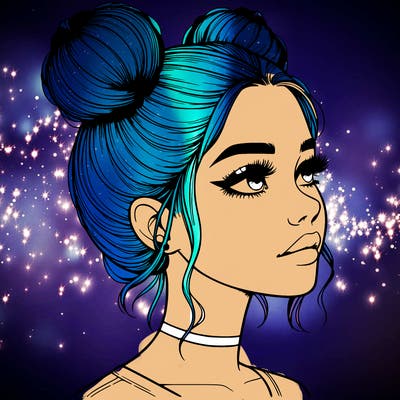 realistic girl with buns on the top of her head