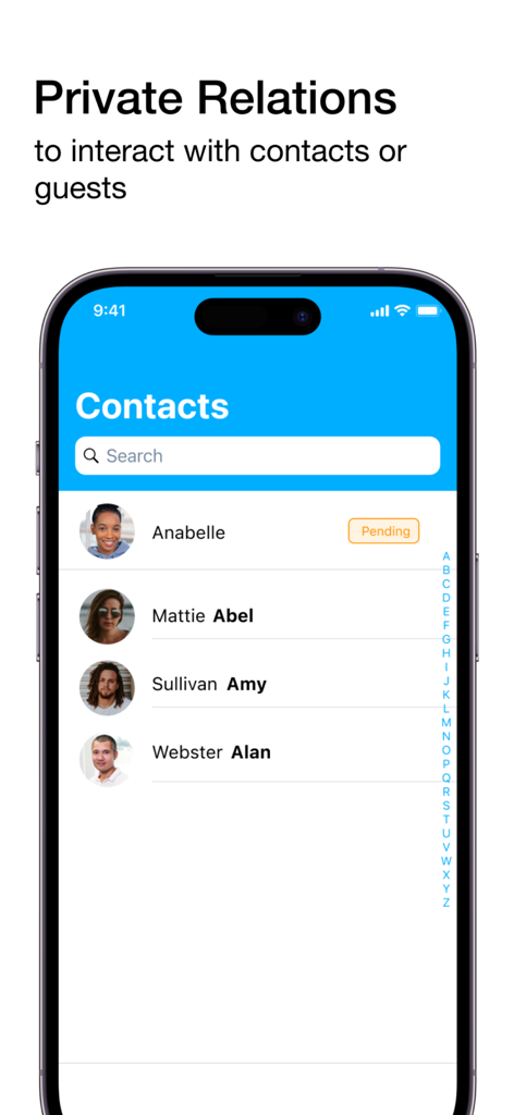 twinme private messenger - twinme private messenger contacts list screen showing secure private relations