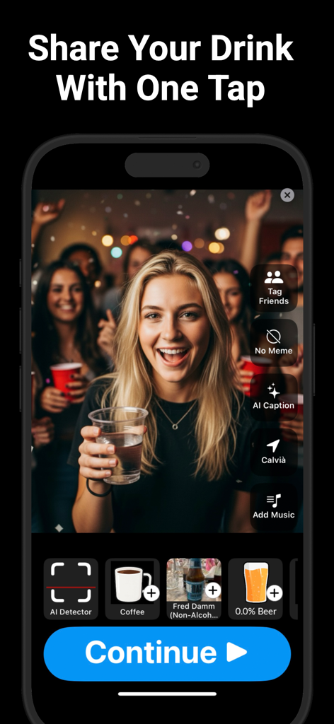Beer Buddy - Friends Alerts - User interface of Beer Buddy app for sharing a drink photo with friends
