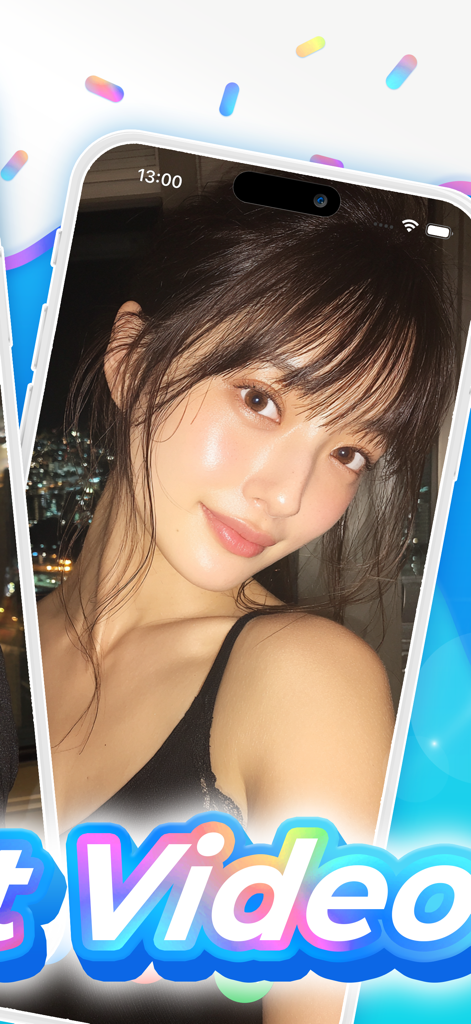 A young woman with a soft aesthetic style on a video chat screen within the Sweet Video Chat app