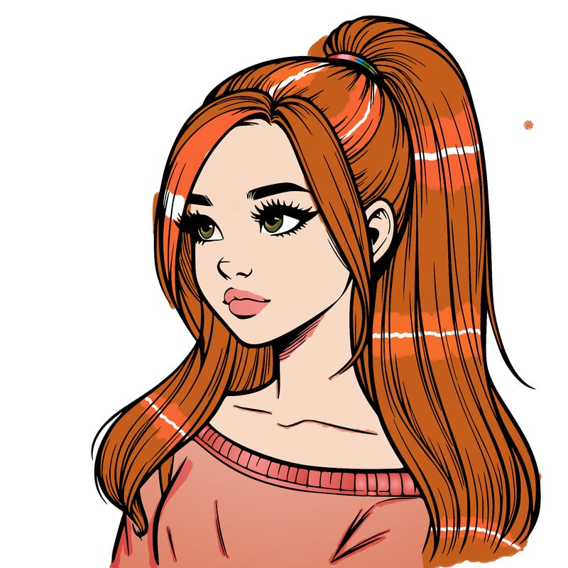 realistic girl with a high ponytail