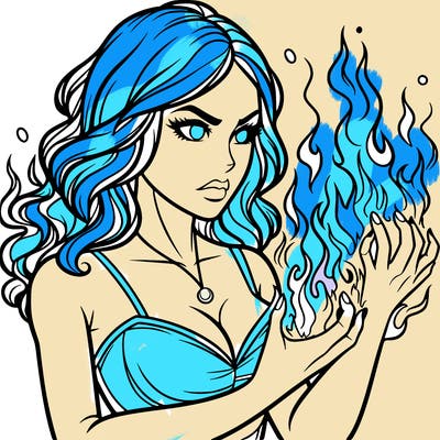 a realistic woman having the power of fire