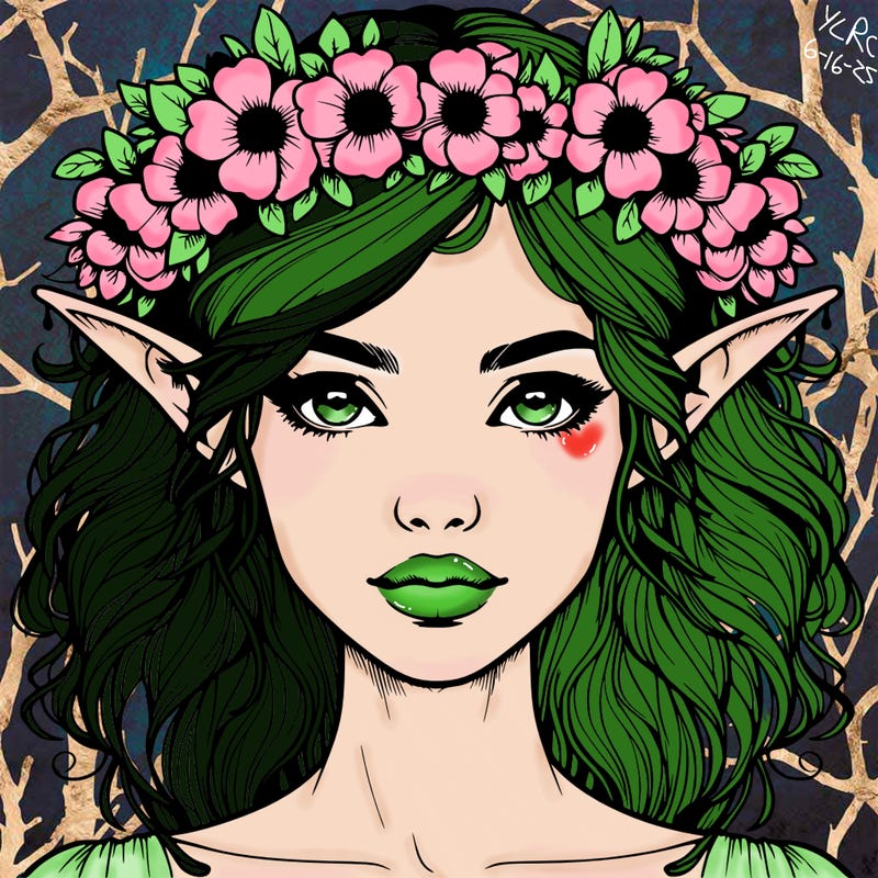 realistic female elf with flower crown