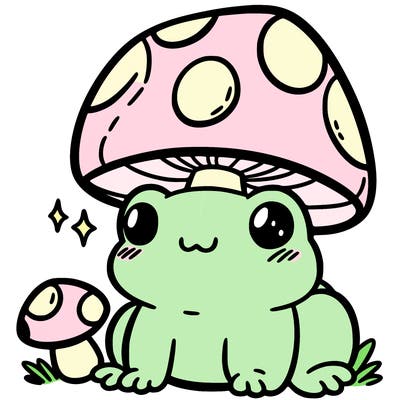 a cute frog with a mushroom hat
