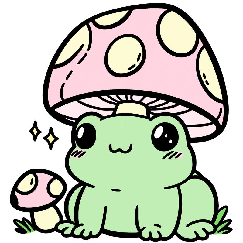 a cute frog with a mushroom hat