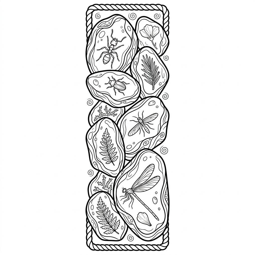 Fossilized Amber Bookmark Coloring Page | Ancient Nature Fun