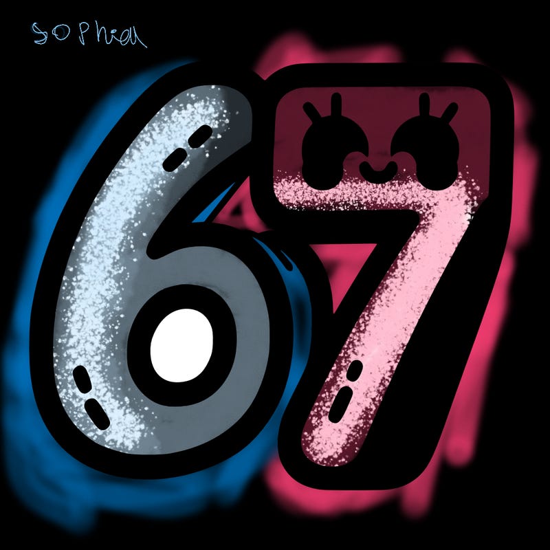 the numbers 67