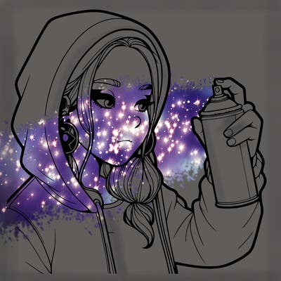 a realistic girl, spray painting