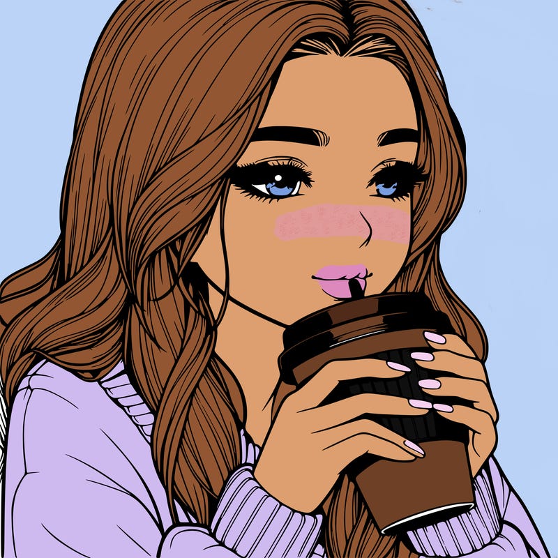 realistic girl drinking coffee