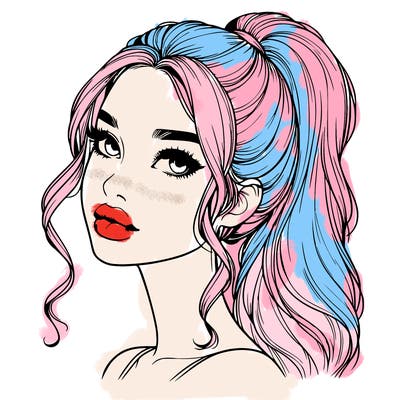 realistic girl with a ponytail on her hair and lips