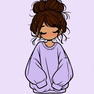 girl with baggy sweatshirt and messy bun