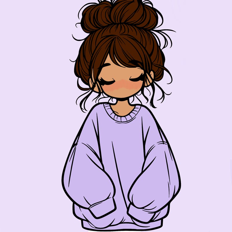 girl with baggy sweatshirt and messy bun