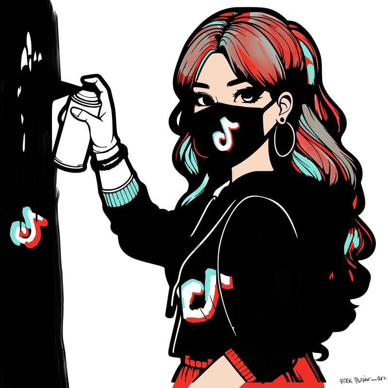 realistic girl with mask spray painting a wall