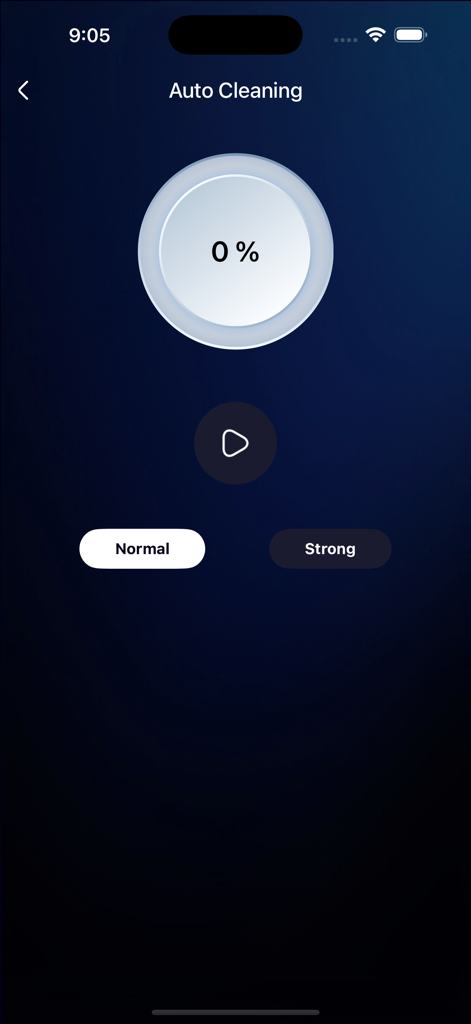 Interfaz de la aplicación Limpiador de Altavoces que muestra el progreso de la limpieza automática y la selección de modo para limpieza normal o potente