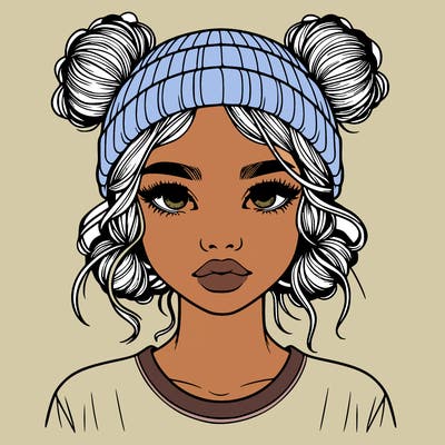realistic girl with buns in her hair with a beanie on