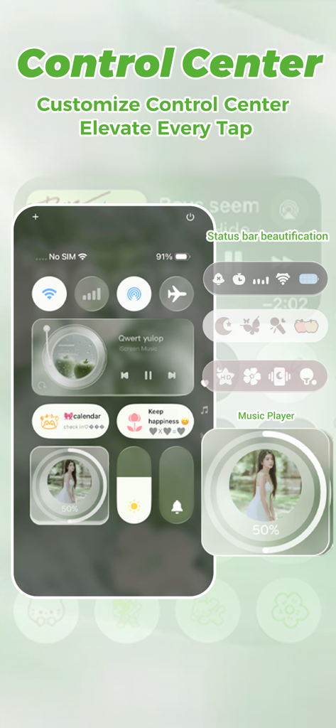 Dynamic Dash - Widget & Theme - 미적 위젯과 음악 플레이어 테마를 특징으로 하는 맞춤 설정된 iOS 18 제어 센터