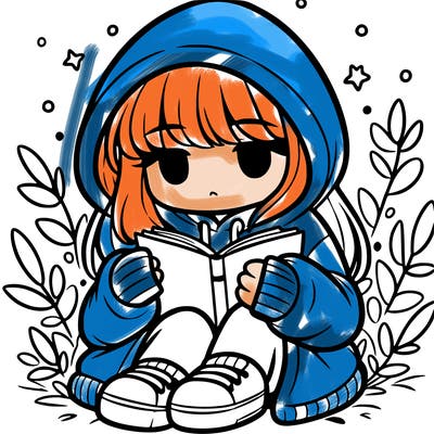 girl in oversized hoodie reading a book