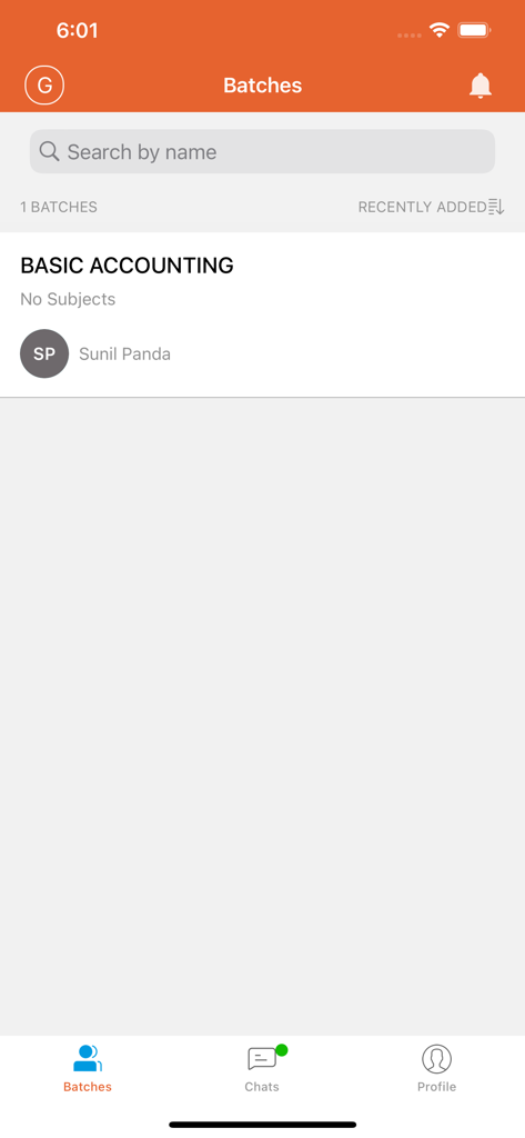 SPCC by Sunil sir - Screenshot of the Batches section in the SPCC app featuring a Basic Accounting course by Sunil Panda.