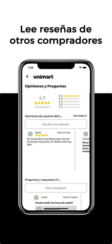 Unimart.com - ユーザーレビューと製品評価を表示するUnimartアプリのインターフェース