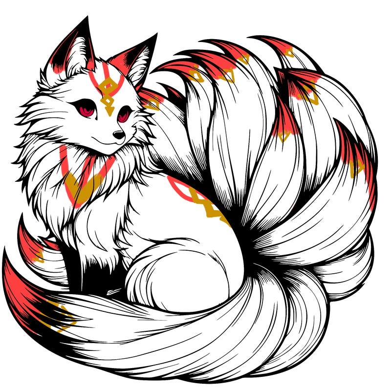 realistic detailed 9 tailed anime fox