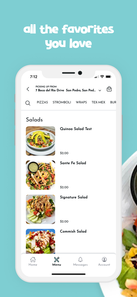 Sandbar Beachfront Hostel - A smartphone displaying the salad menu section of the Sandbar Beachfront Hostel mobile app.