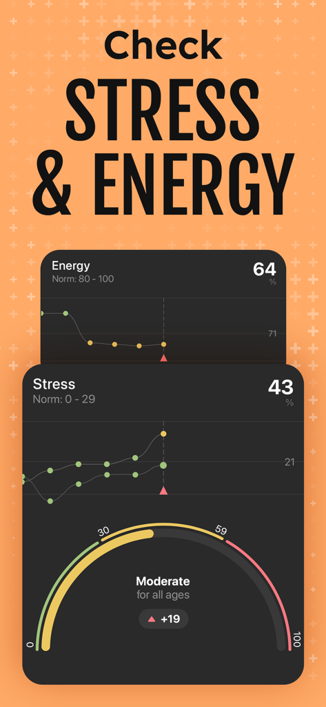 Dashboard of InPulse app displaying stress and energy level tracking with visual data graphs.