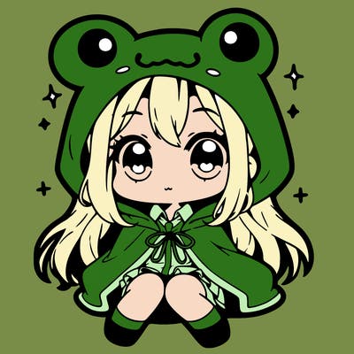 chibi girl with frog hoodie
