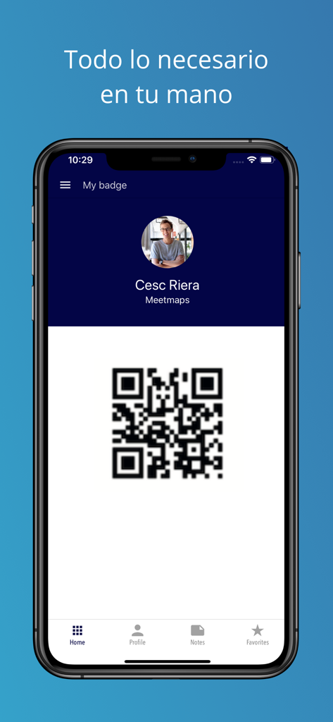 Eventsbox by Meetmaps - QRコードとプロフィール情報付きのデジタルイベントバッジを表示するスマートフォン