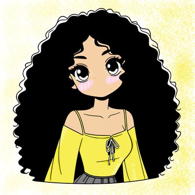 a black anime girl with long afro hair