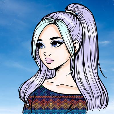 realistic girl with a high ponytail