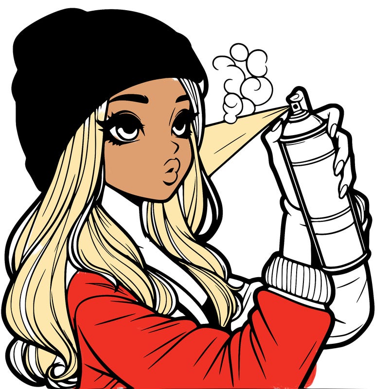 realistic girl spray painting