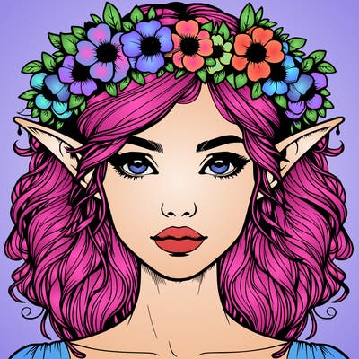 realistic female elf with flower crown