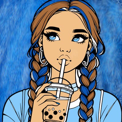 realistic girl with braided hair drinking boba